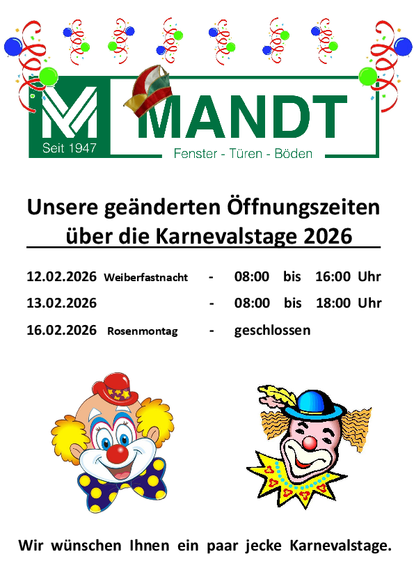 Öffnungszeiten Karneval